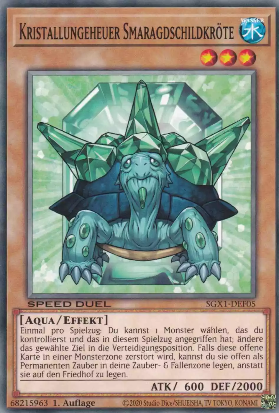 Kristallungeheuer Smaragdschildkröte SGX1-DEF05 ist in Common Yu-Gi-Oh Karte aus Speed Duel GX Duel Academy Box 1.Auflage