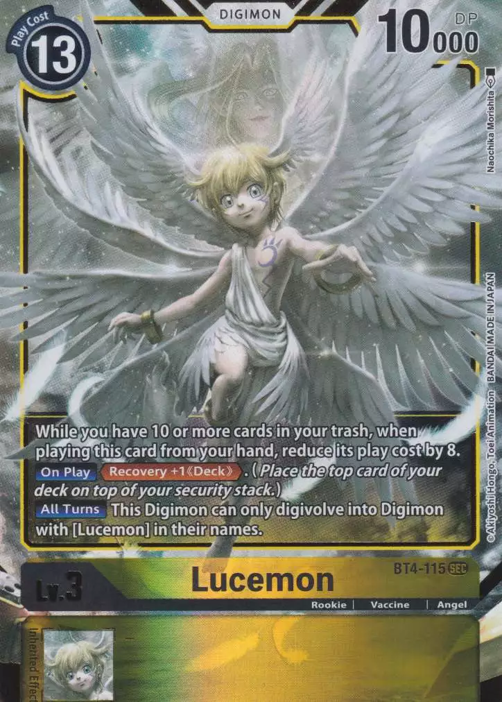 bt4-115-a-lucemon-alternative-art-holo-great-legend-bt04 Lucemon BT4-115 ist in Alternative Art Holo. Die Digimon Karte ist aus Great Legend BT04