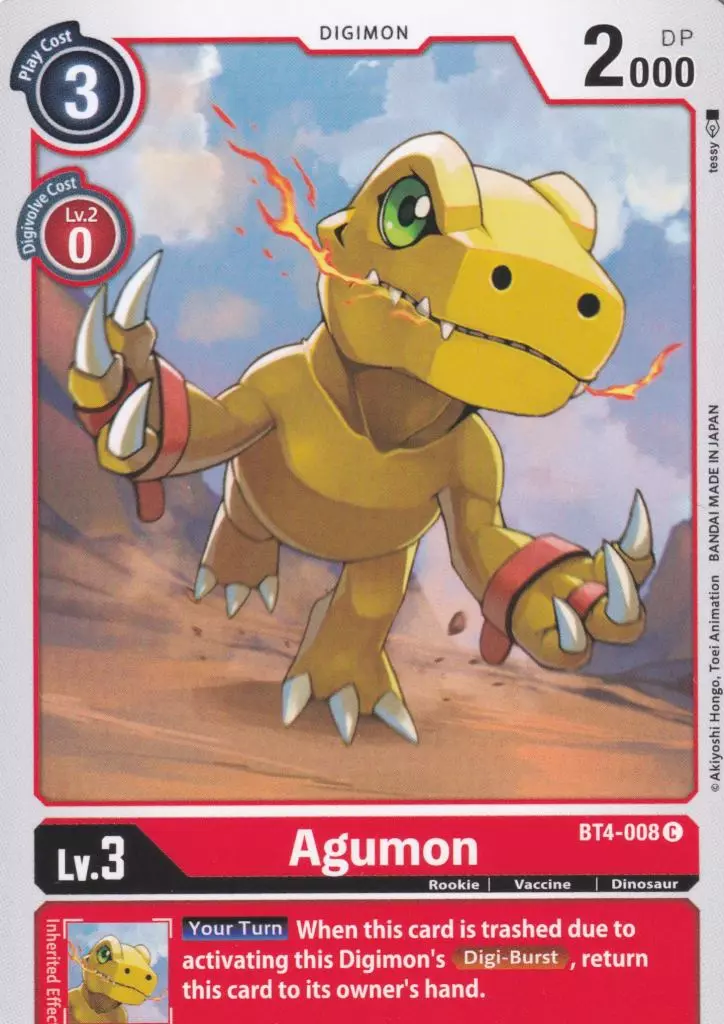 Agumon BT4-008 ist in Common. Die Digimon Karte ist aus Great Legend BT04 