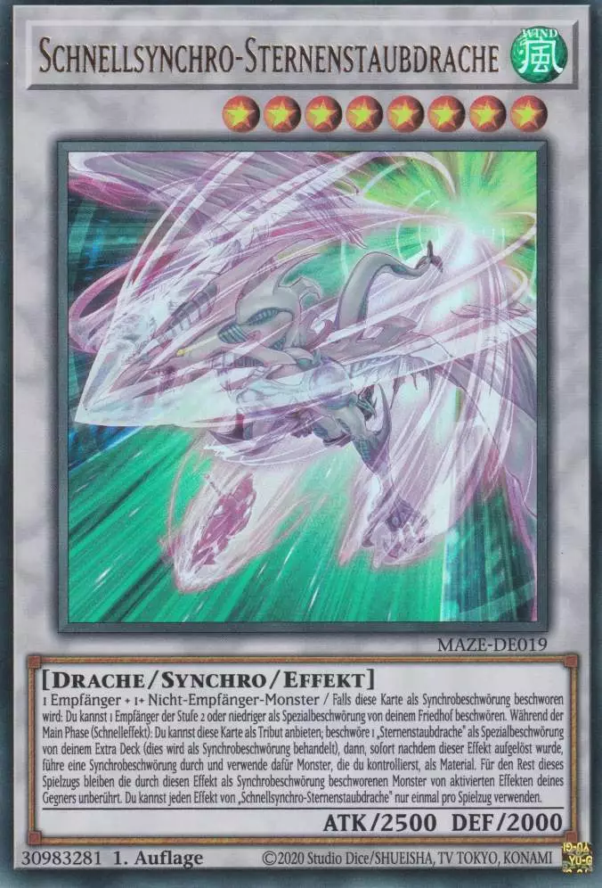 Schnellsynchro-Sternenstaubdrache MAZE-DE019 ist in Ultra Rare Yu-Gi-Oh Karte aus Maze of Memories 1.Auflage