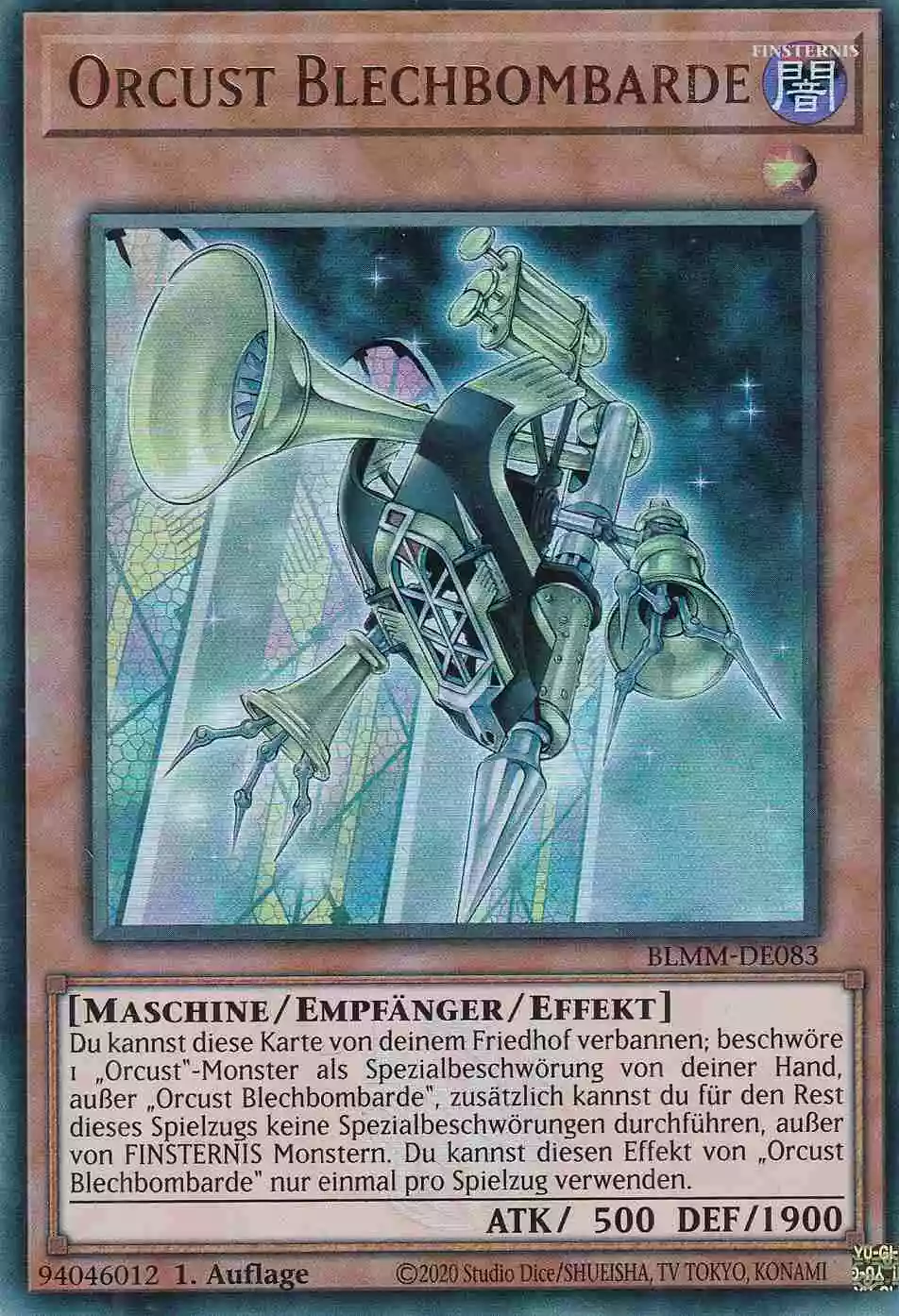 Orcust Blechbombarde Ultra Rare BLMM-DE083 Yugioh Karte Orcust Blechbombarde BLMM-DE083 ist in Ultra Rare Yu-Gi-Oh Karte aus Battles of Legend Monster Mayhem 1.Auflage