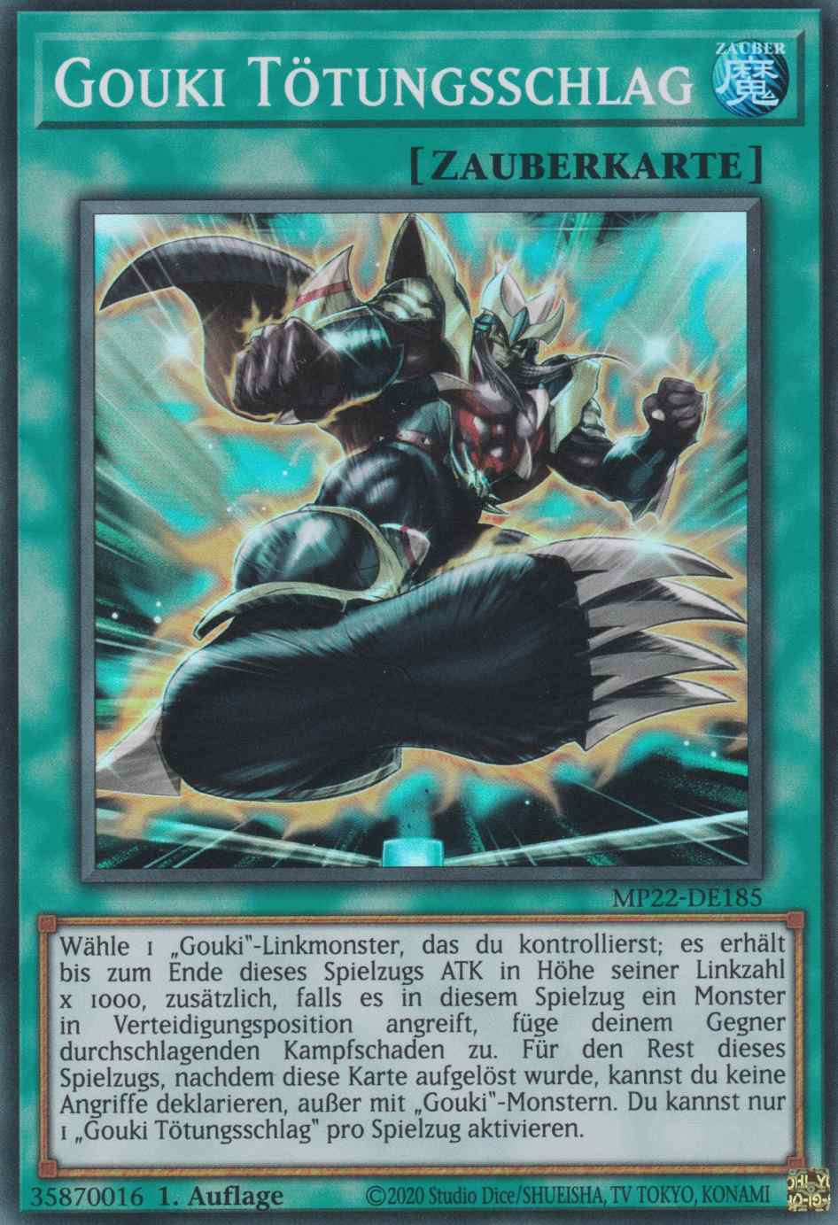 Gouki Tötungsschlag MP22-DE185 ist in Super Rare Yu-Gi-Oh Karte aus Tin of the Pharaoh’s Gods 1.Auflage