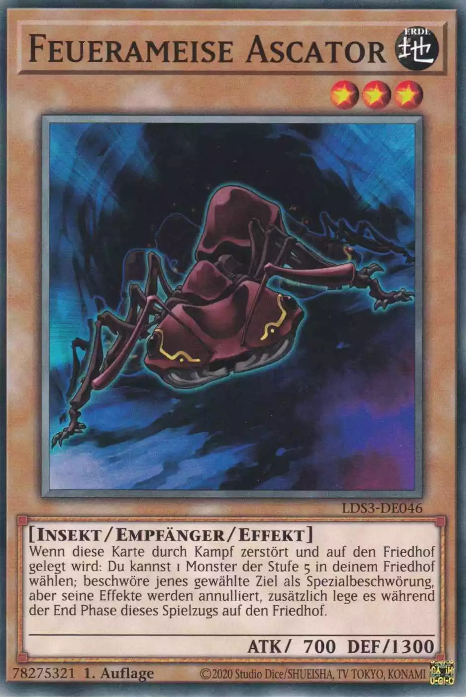 Feuerameise Ascator LDS3-DE046 ist in Common Yu-Gi-Oh Karte aus Legendary Duelists Season 3 1.Auflage