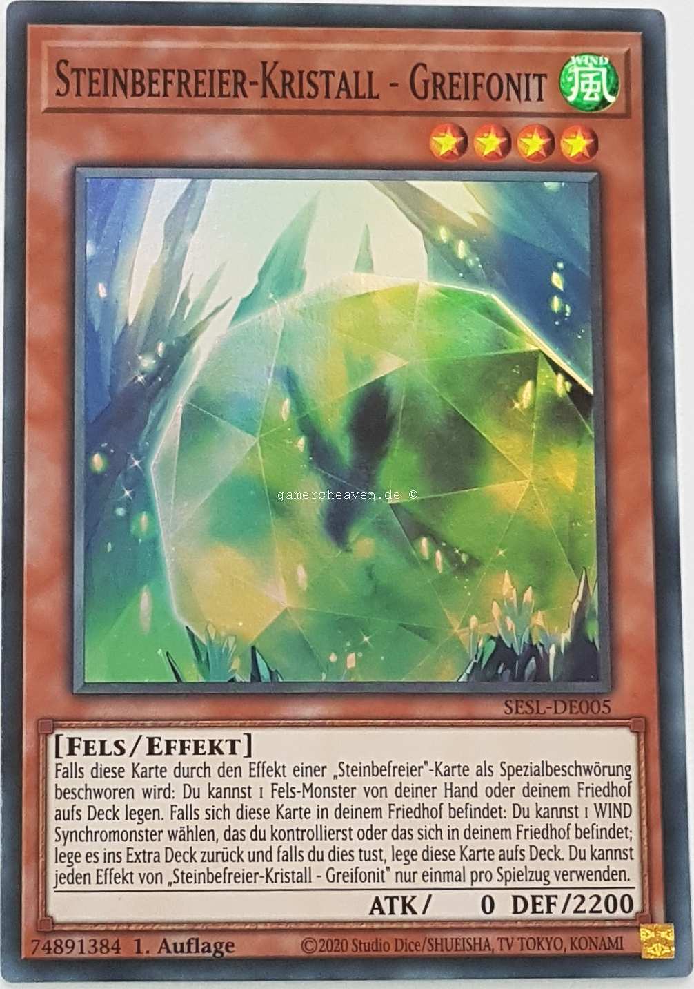 Steinbefreier-Kristall - Greifonit SESL-DE005 ist in Super Rare Yu-Gi-Oh Karte aus Secret Slayers 1.Auflage