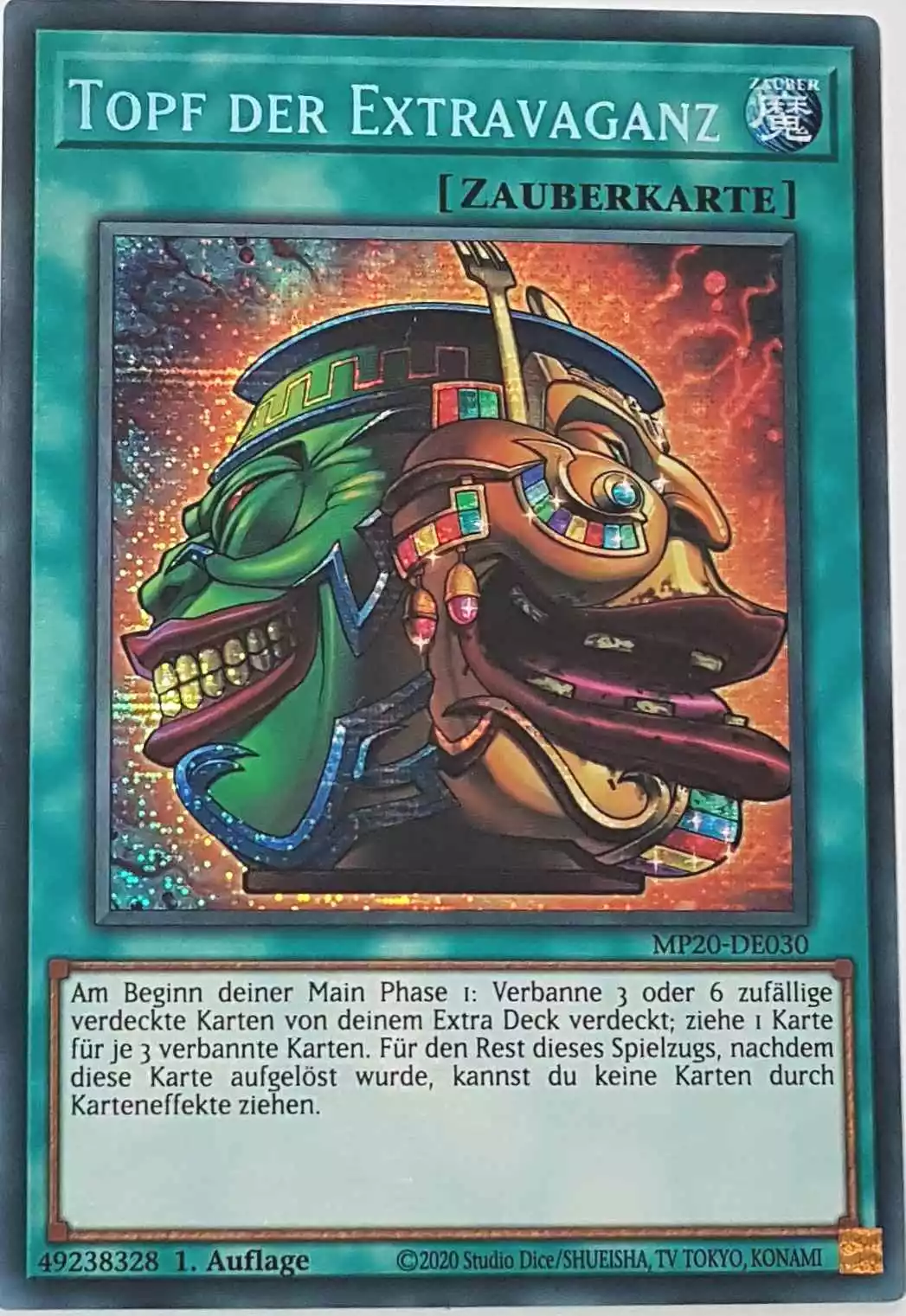 Topf der Extravaganz MP20-DE030 ist in Prismatic Secret Rare Yu-Gi-Oh Karte aus 2020 Tin of Lost Memories 1.Auflage