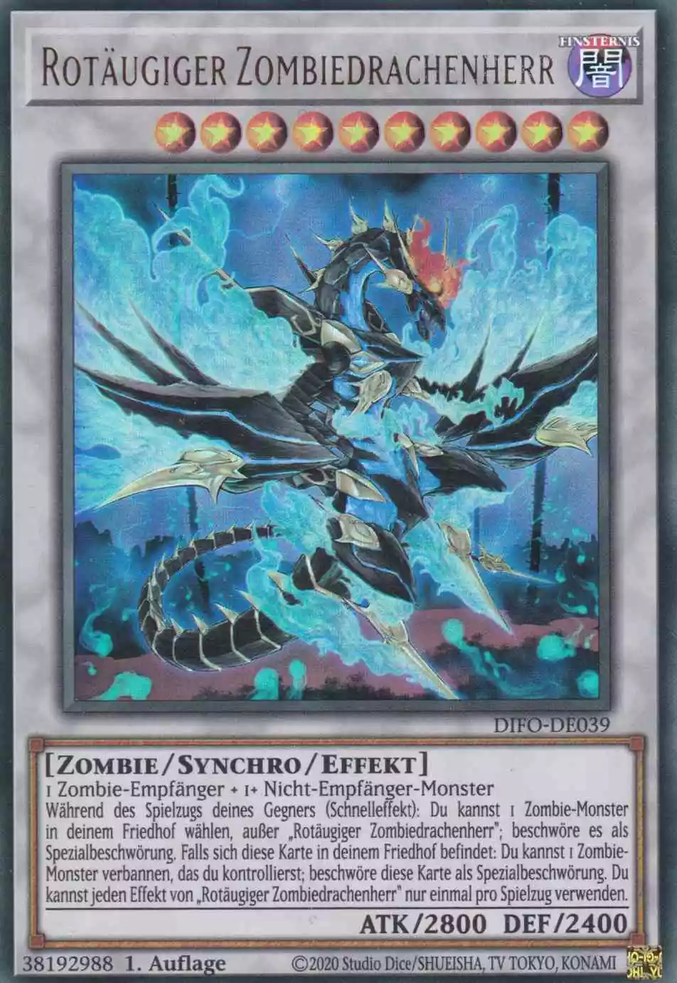 Rotäugiger Zombiedrachenherr DIFO-DE039 ist in Ultra Rare Yu-Gi-Oh Karte aus Dimension Force 1.Auflage