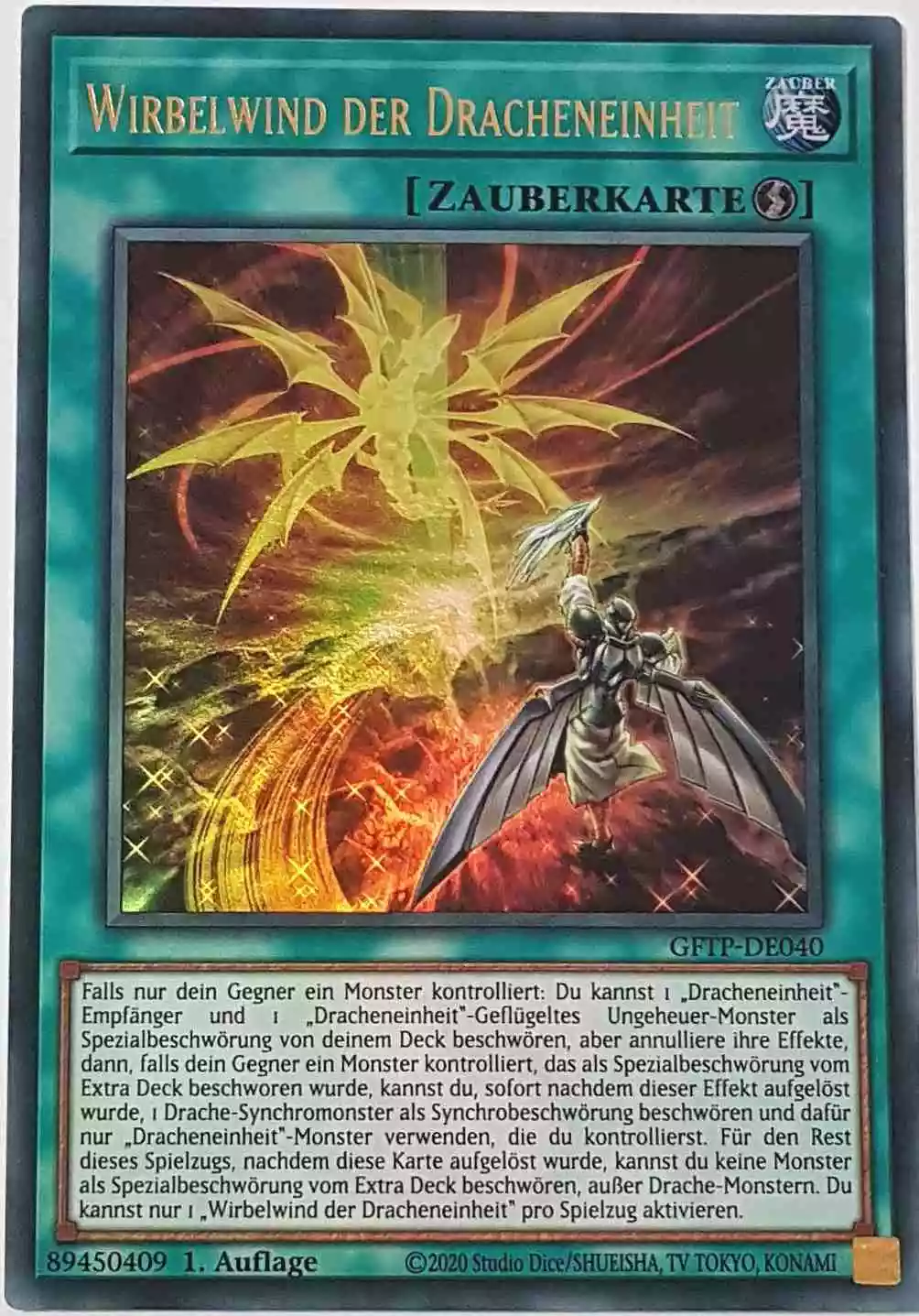 Wirbelwind der Dracheneinheit GFTP-DE040 ist in Ultra Rare Yu-Gi-Oh Karte aus Ghost From The Past 1.Auflage