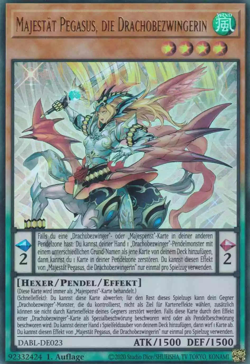 dabl-de023-majestaet-pegasus-die-drachobezwingerin-ultra-rare-darkwing-blast Majestät Pegasus, die Drachobezwingerin DABL-DE023 ist in Ultra Rare Yu-Gi-Oh Karte aus Darkwing Blast 1.Auflage