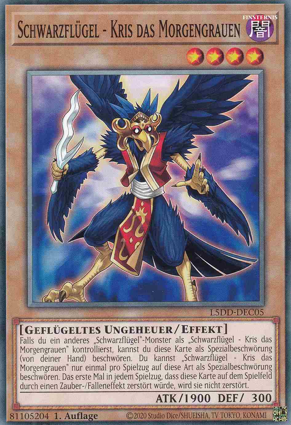 Schwarzflügel - Kris das Morgengrauen Common L5DD-DEC05 Yugioh Karte Schwarzflügel - Kris das Morgengrauen L5DD-DEC05 ist in Common Yu-Gi-Oh Karte aus Legendary 5D’s Decks 1.Auflage
