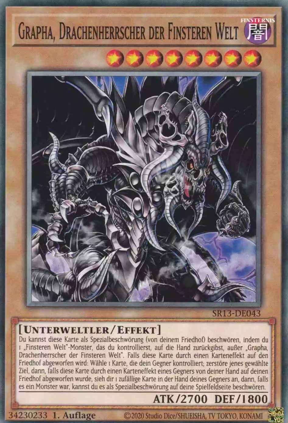 Grapha, Drachenherrscher der Finsteren Welt SR13-DE043 ist in Common Yu-Gi-Oh Karte aus Dark World 1.Auflage