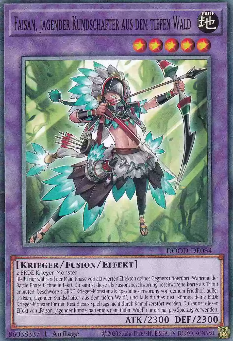 Faisan, jagender Kundschafter aus dem tiefen Wald DOOD-DE084 ist in Common Yu-Gi-Oh Karte aus Doom of Dimensions 1.Auflage