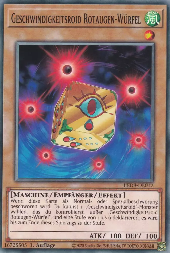 Geschwindigkeitsroid Rotaugen-Würfel LED8-DE012 ist in Common Yu-Gi-Oh Karte aus Legendary Duelists Synchro Storm 1.Auflage