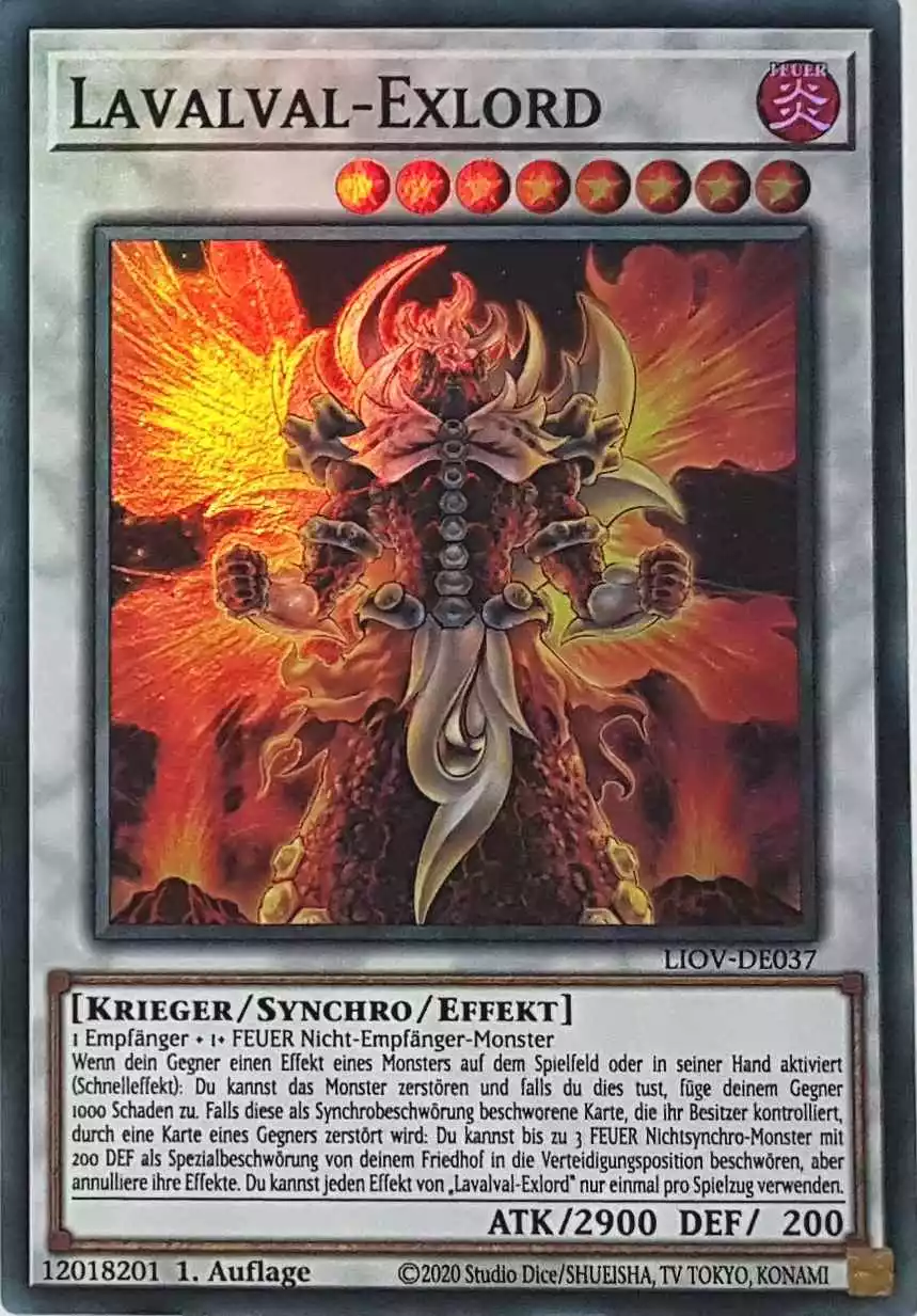 Lavalval-Exlord LIOV-DE037 ist in Super Rare Yu-Gi-Oh Karte aus Lightning Overdrive 1.Auflage