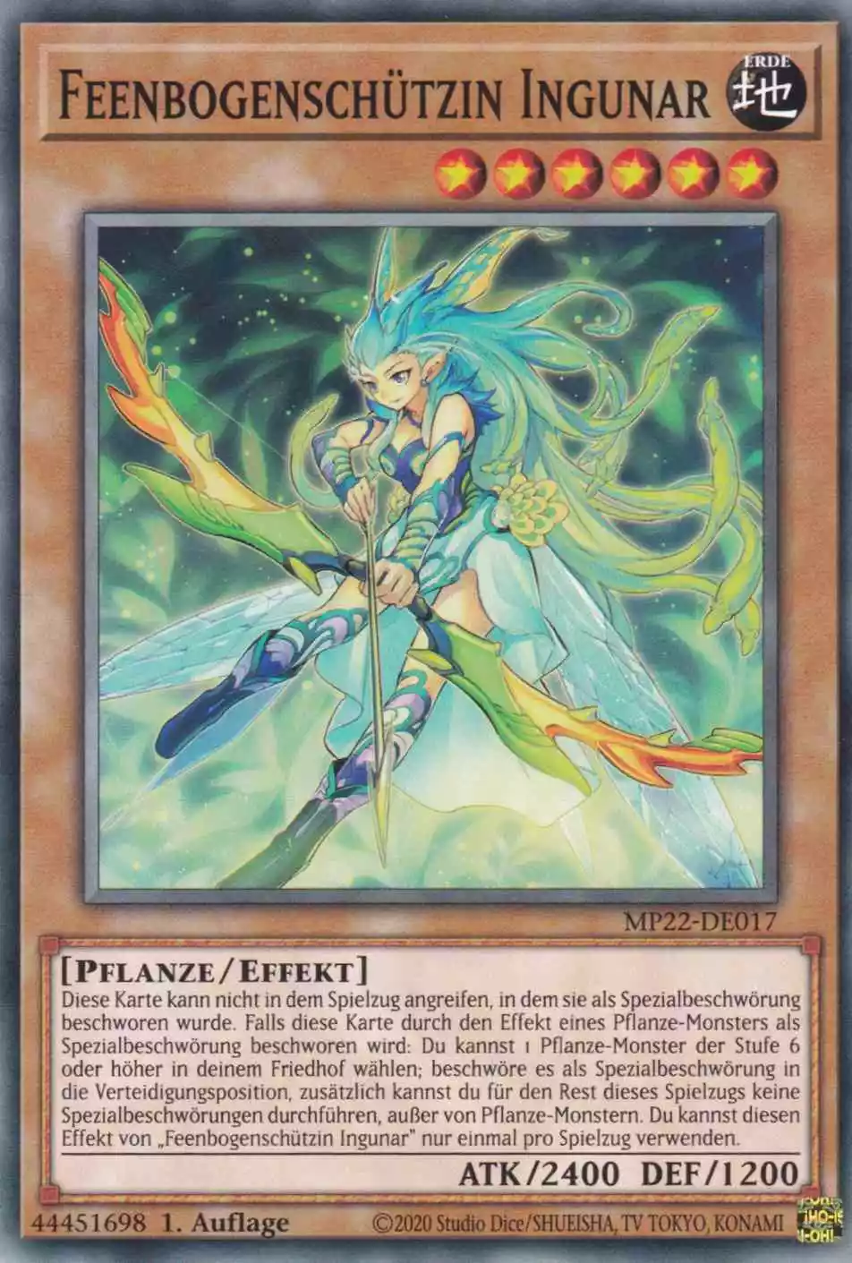 Feenbogenschützin Ingunar MP22-DE017 ist in Common Yu-Gi-Oh Karte aus Tin of the Pharaoh’s Gods 1.Auflage