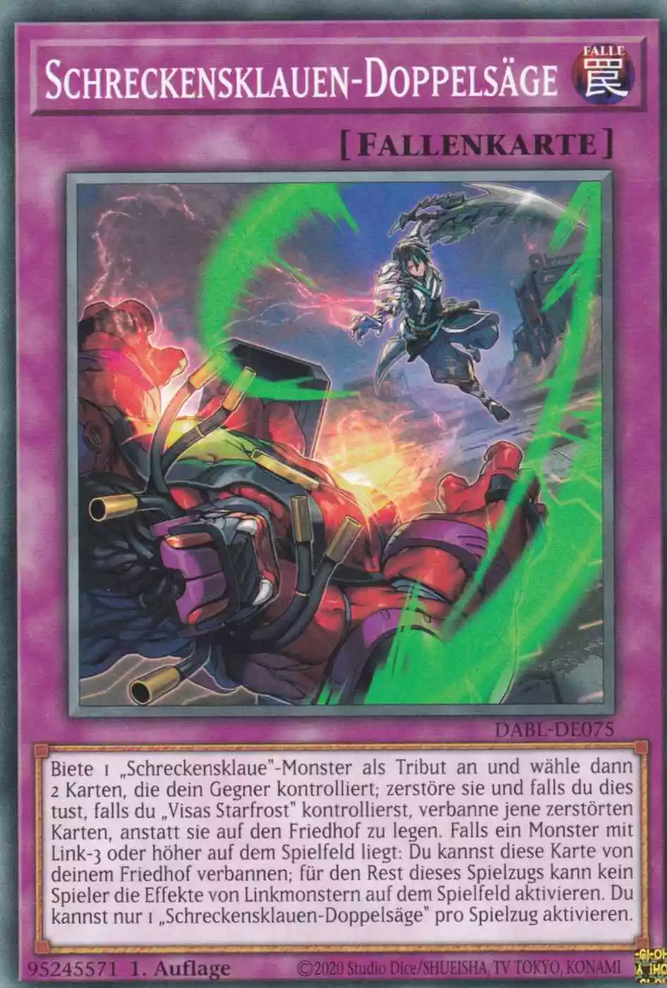 Schreckensklauen-Doppelsäge DABL-DE075 ist in Common Yu-Gi-Oh Karte aus Darkwing Blast 1.Auflage