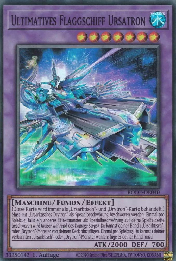 Ultimatives Flaggschiff Ursatron BODE-DE040 ist in Super Rare Yu-Gi-Oh Karte aus Burst of Destiny 1.Auflage