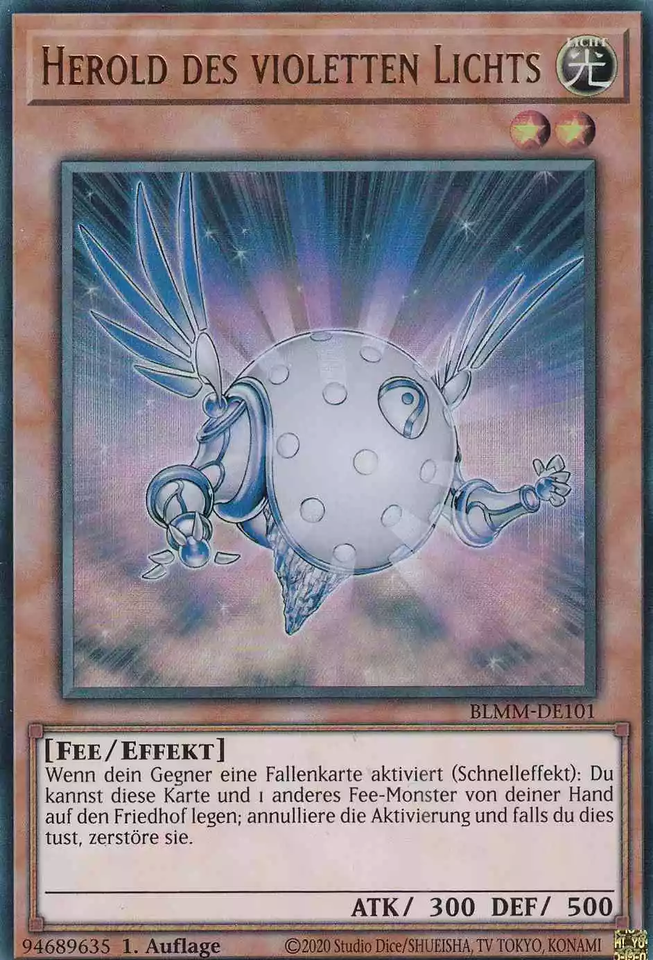 Herold des violetten Lichts Ultra Rare BLMM-DE101 Yugioh Karte Herold des violetten Lichts BLMM-DE101 ist in Ultra Rare Yu-Gi-Oh Karte aus Battles of Legend Monster Mayhem 1.Auflage