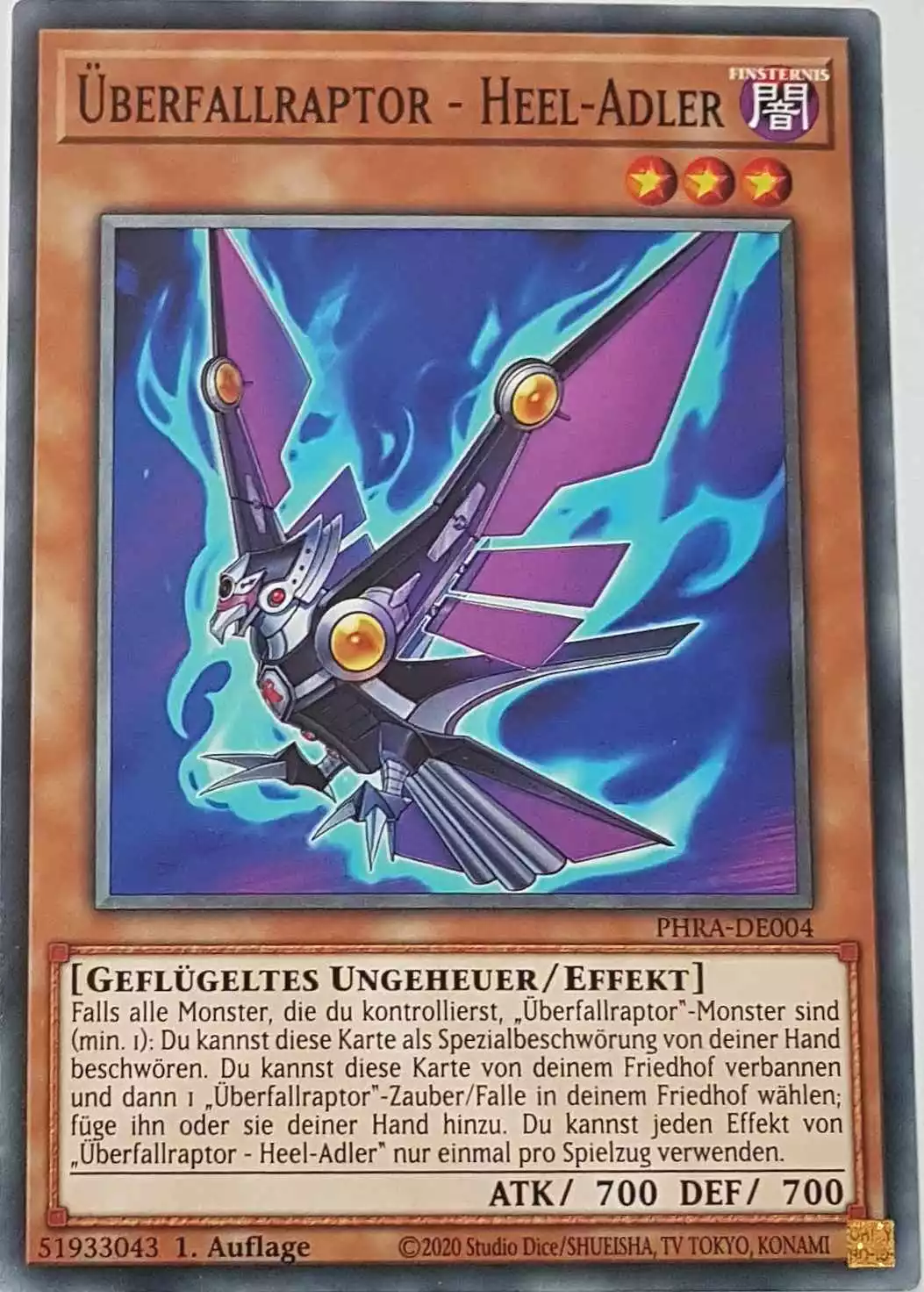 Überfallraptor - Heel-Adler PHRA-DE004 ist in Common Yu-Gi-Oh Karte aus Phantom Rage 1. Auflage