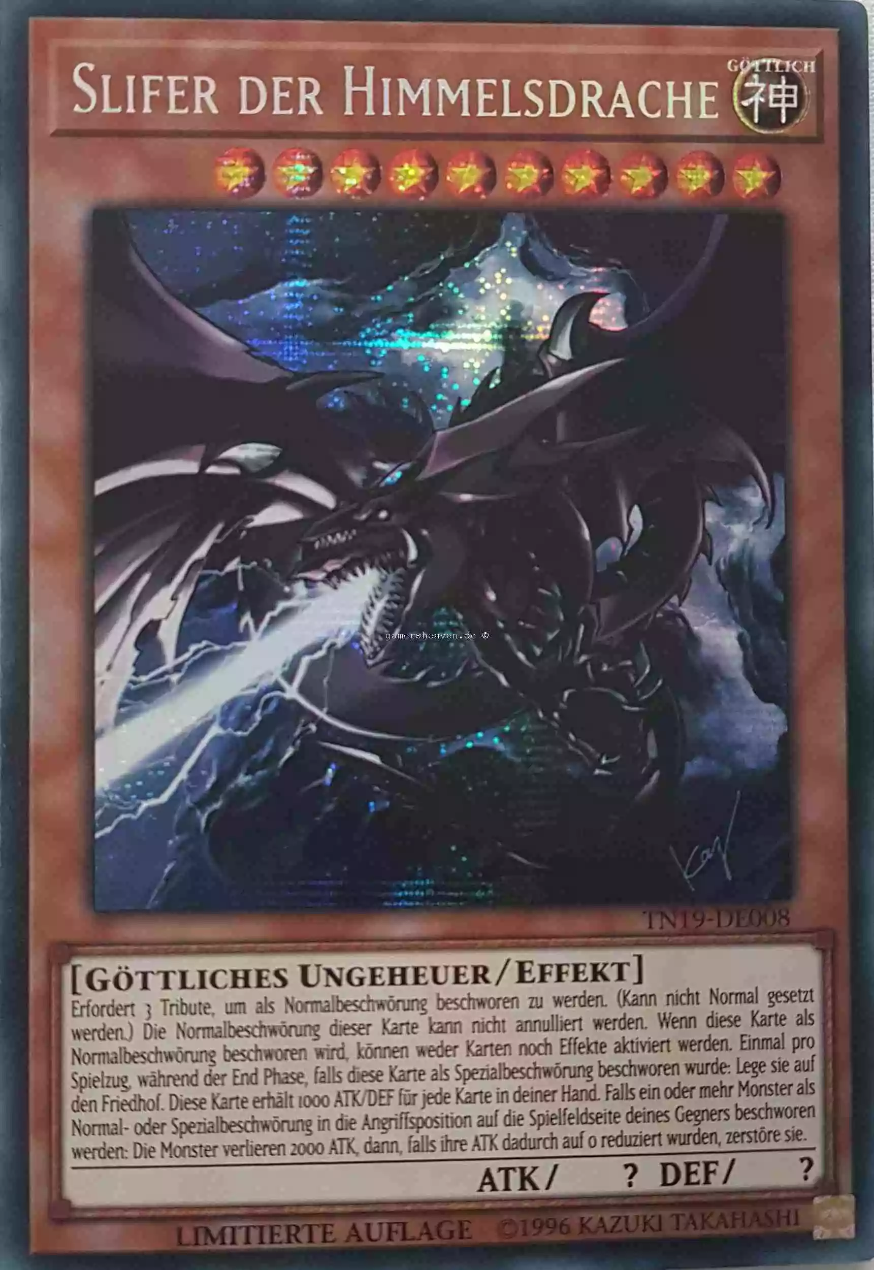 Slifer der Himmelsdrache TN19-DE008 ist in Prismatic Secret Rare aus Gold Sarcophagus Tin 2019 Limitierte Auflage 