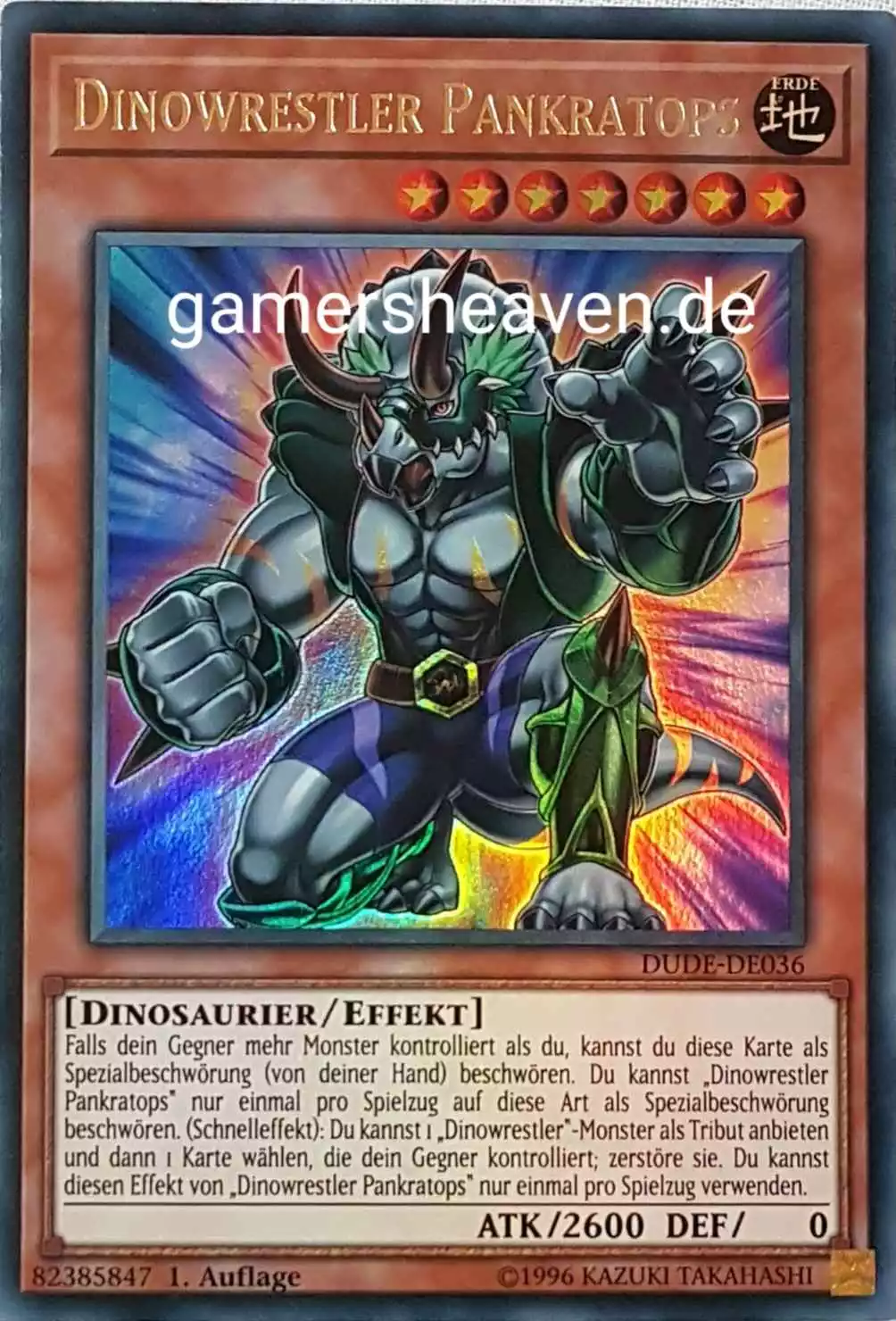 Dinowrestler Pankratops DUDE-DE036 ist in Ultra Rare aus Duel Devastator 1.Auflage