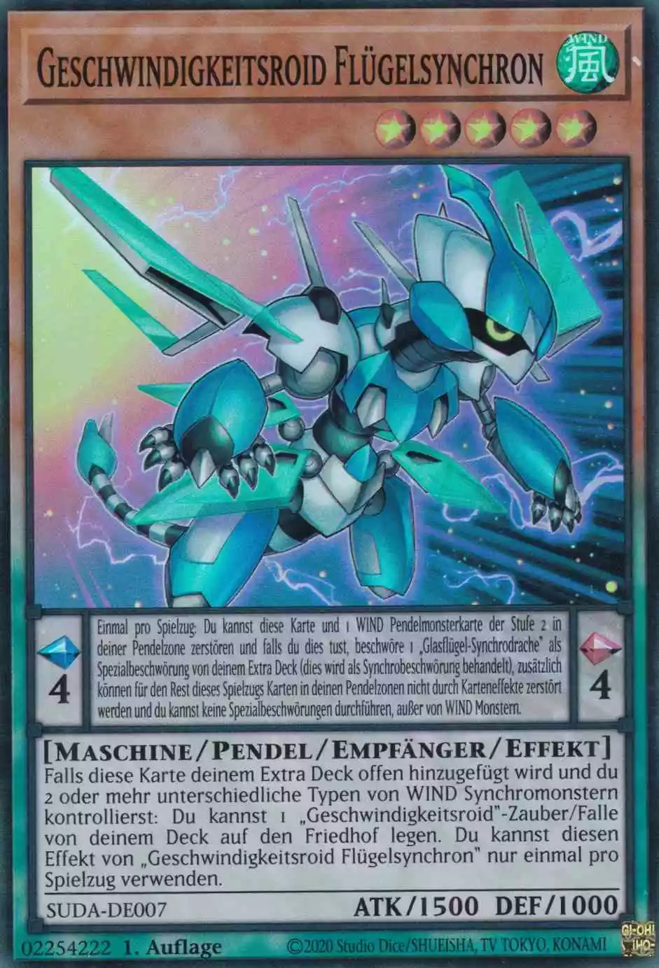 Geschwindigkeitsroid Flügelsynchron SUDA-DE007 ist in Super Rare Yu-Gi-Oh Karte aus Supreme Darkness 1.Auflage