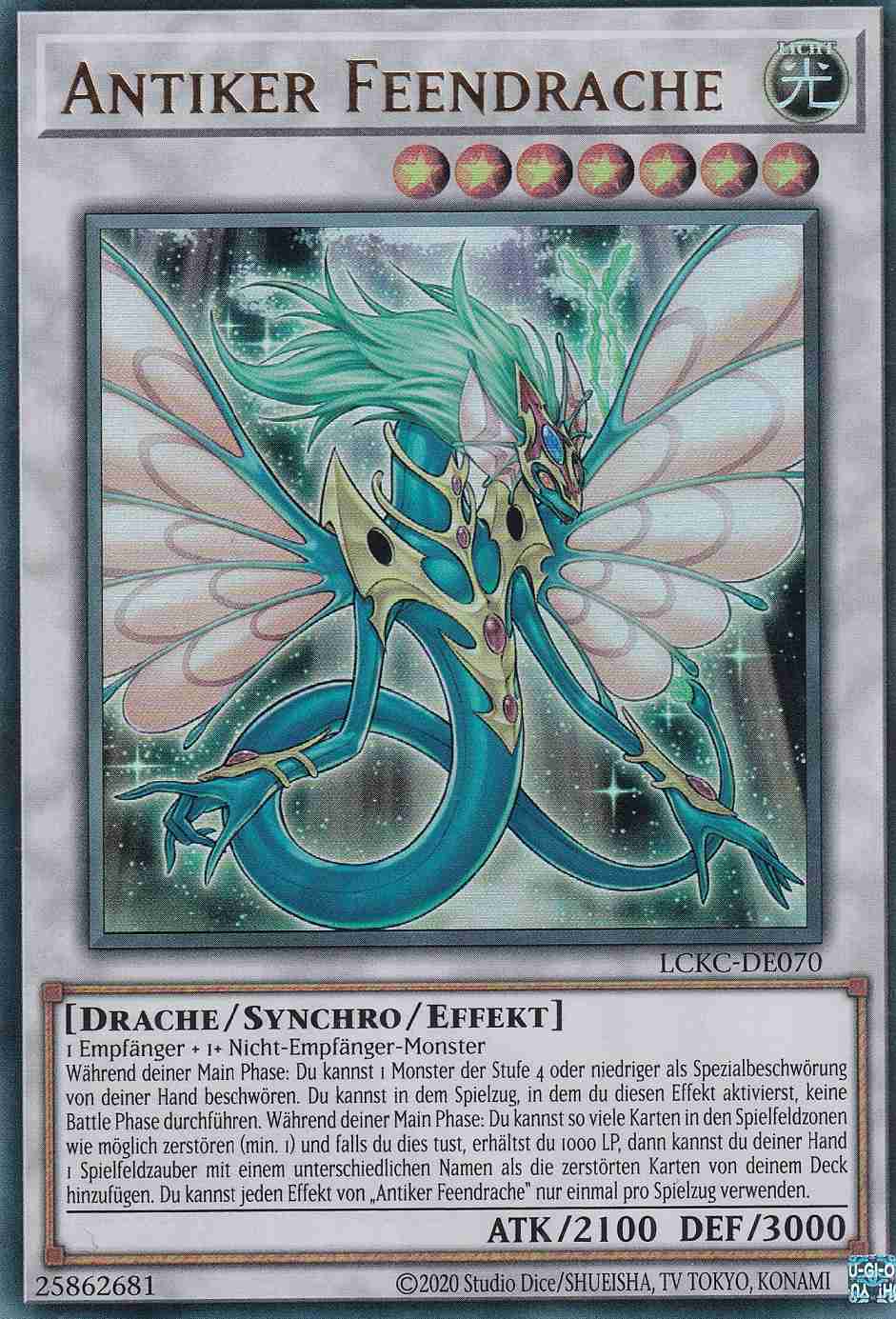 Antiker Feendrache Ultra Rare LCKC-DE070 Yugioh Karte Antiker Feendrache LCKC-DE070 ist in Ultra Rare Yu-Gi-Oh Karte aus Legendary Collection Kaiba unlimitiert