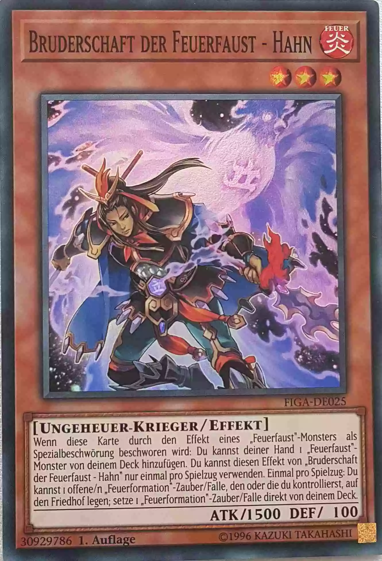 Bruderschaft der Feuerfaust - Hahn FIGA-DE025 ist in Super Rare Yu-Gi-Oh Karte aus Fists of the Gadgets 1.Auflage