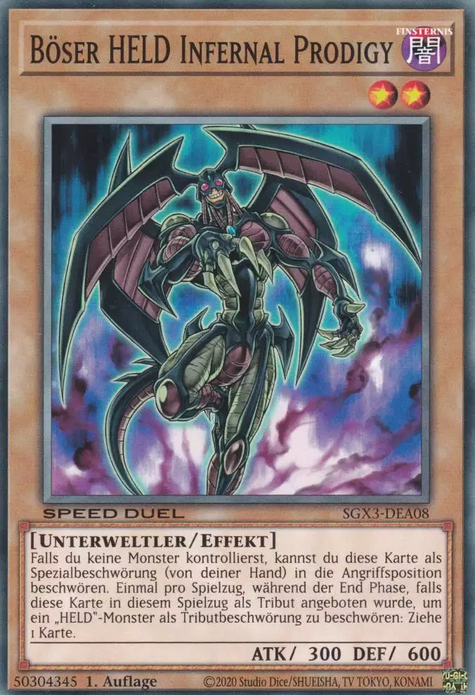 Böser HELD Infernal Prodigy SGX3-DEA08 ist in Common Yu-Gi-Oh Karte aus Speed Duel GX: Duelists of Shadows 1.Auflage