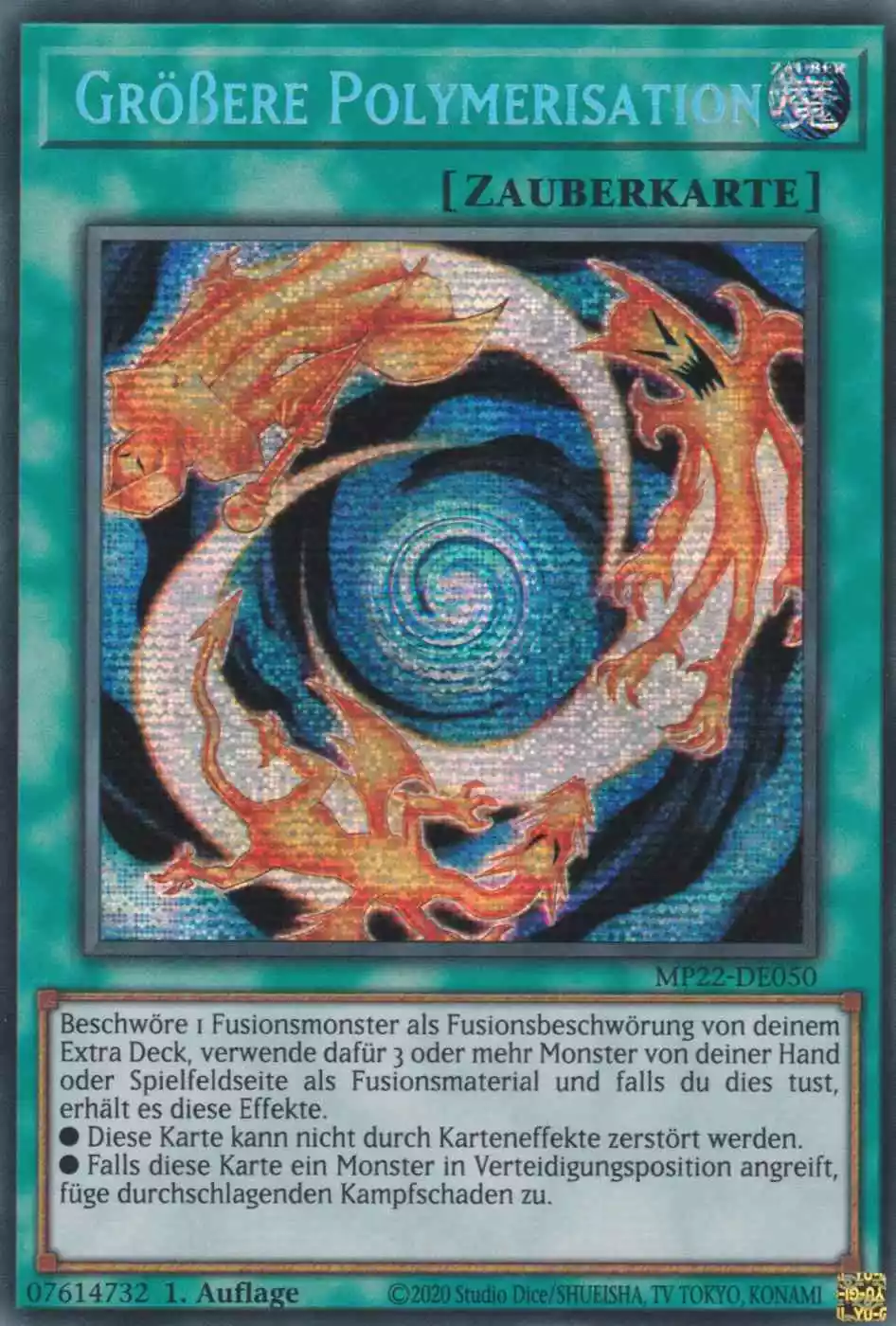 Größere Polymerisation MP22-DE050 ist in Prismatic Secret Rare Yu-Gi-Oh Karte aus Tin of the Pharaoh’s Gods 1.Auflage