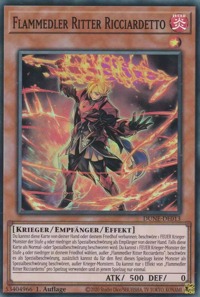 dune-de013-flammedler-ritter-ricciardetto-super-rare-duelist-nexus Flammedler Ritter Ricciardetto DUNE-DE013 ist in Super Rare Yu-Gi-Oh Karte aus Duelist Nexus 1.Auflage