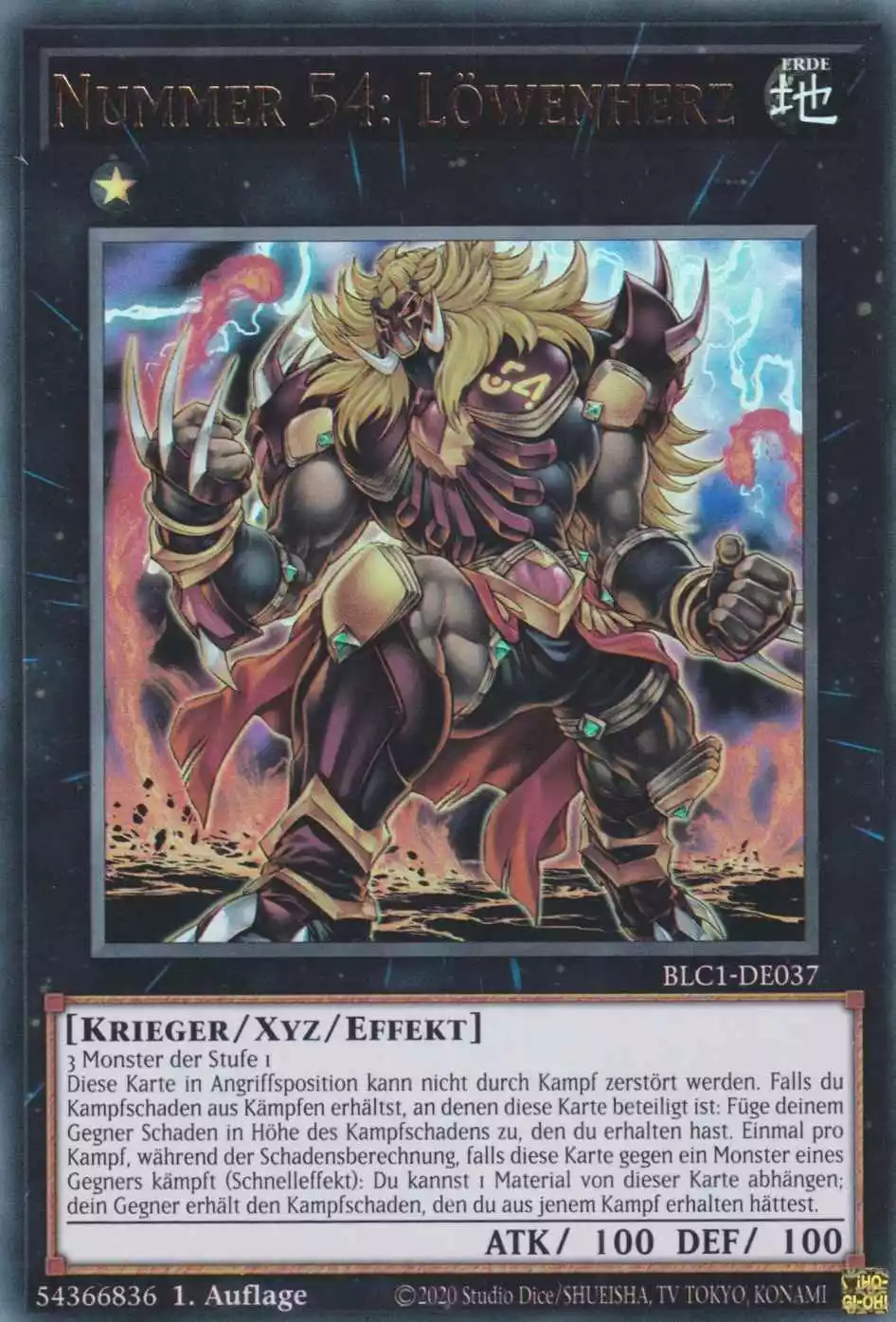 Nummer 54: Löwenherz BLC1-DE037 ist in Ultra Rare Yu-Gi-Oh Karte aus Battles of Legend Chapter 1 1.Auflage