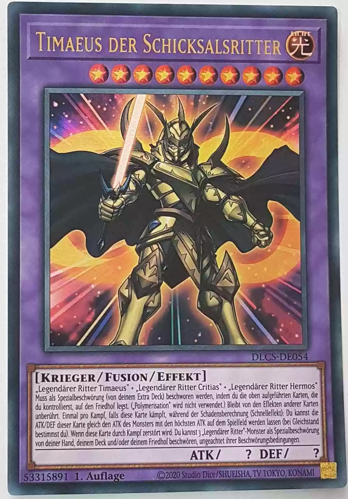 Timaeus der Schicksalsritter DLCS-DE054 ist in Ultra Rare Yu-Gi-Oh Karte aus Dragons of Legend The Complete Series 1.Auflage