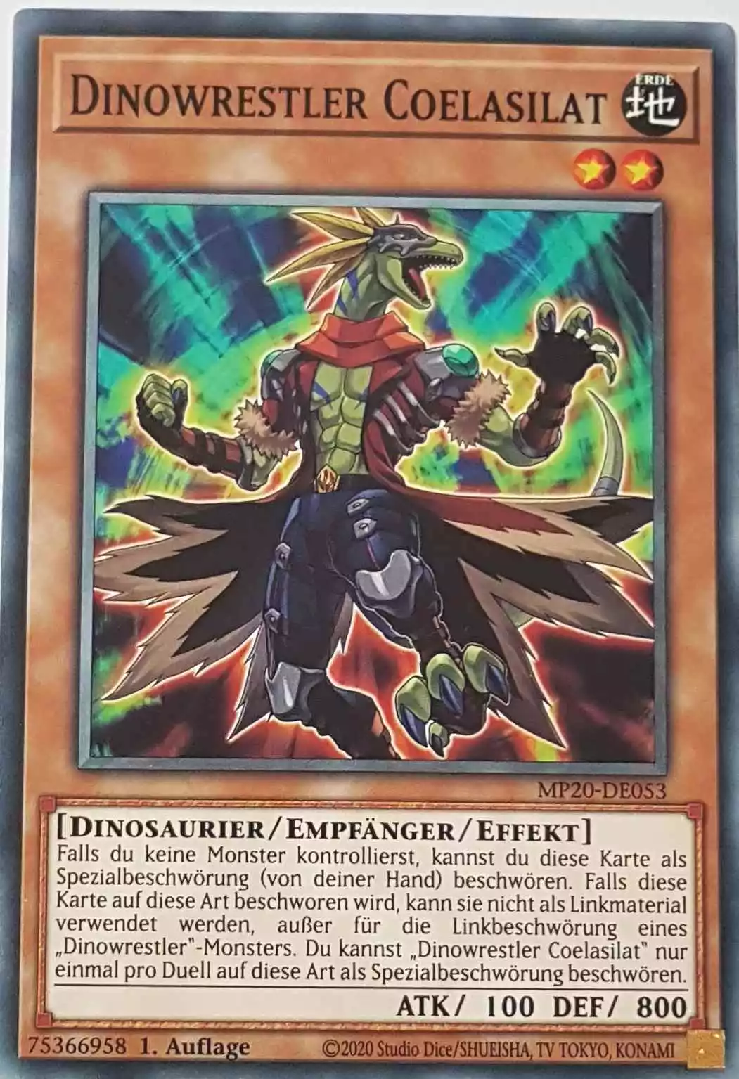 mp20-de053-dinowrestler-coelasilat-common Dinowrestler Coelasilat MP20-DE053 ist in Common Yu-Gi-Oh Karte aus 2020 Tin of Lost Memories 1.Auflage