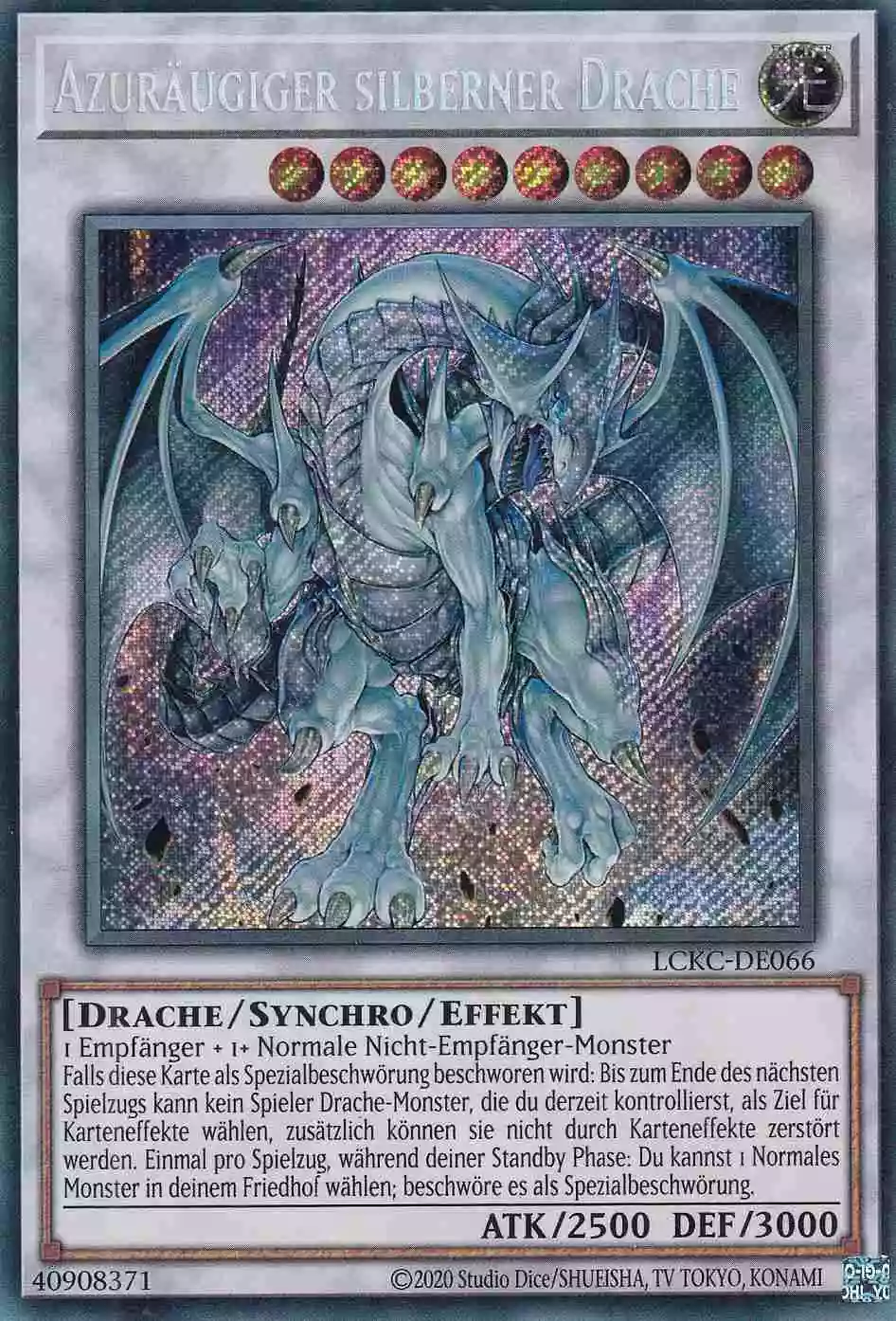 Azuräugiger silberner Drache LCKC-DE066 ist in Secret Rare Yu-Gi-Oh Karte aus Legendary Collection Kaiba unlimitiert