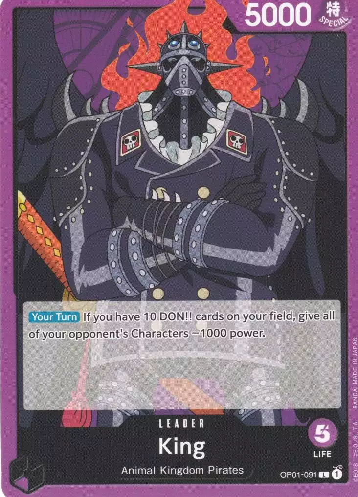 King OP01-091 ist in Leader. Die One Piece Karte ist aus Romance Dawn in Normal Art.