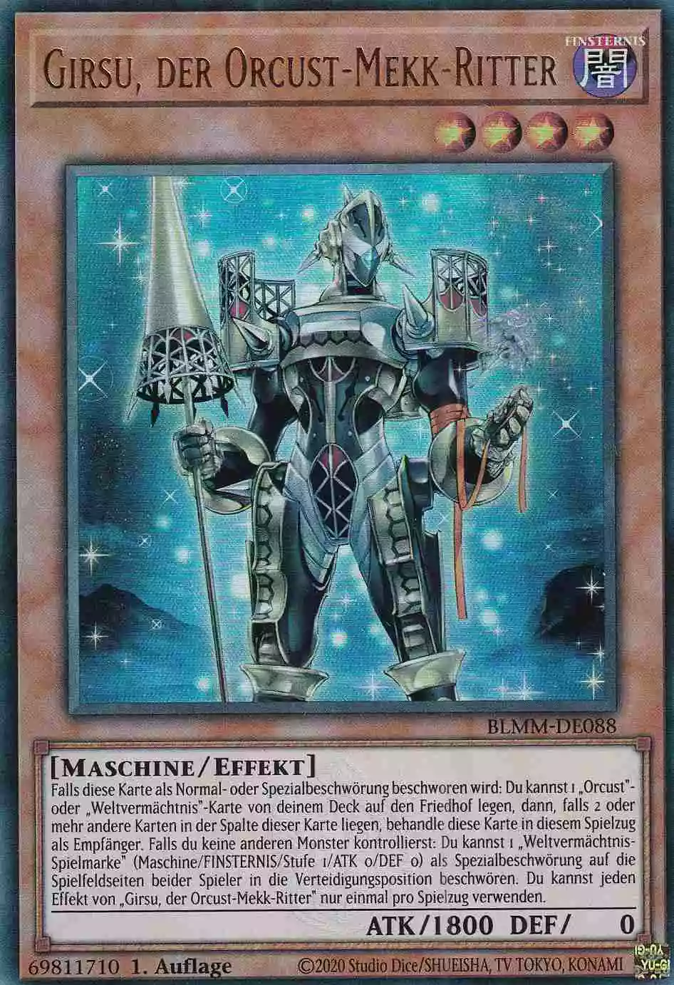 Girsu, der Orcust-Mekk-Ritter Ultra Rare BLMM-DE088 Yugioh Karte Girsu, der Orcust-Mekk-Ritter BLMM-DE088 ist in Ultra Rare Yu-Gi-Oh Karte aus Battles of Legend Monster Mayhem 1.Auflage