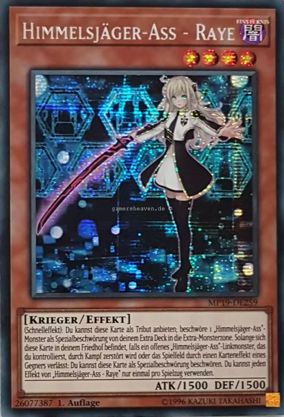 Himmelsjäger-Ass - Raye MP19-DE259 ist in Prismatic Secret Rare aus Gold Sarcophagus Tin 2019 1.Auflage