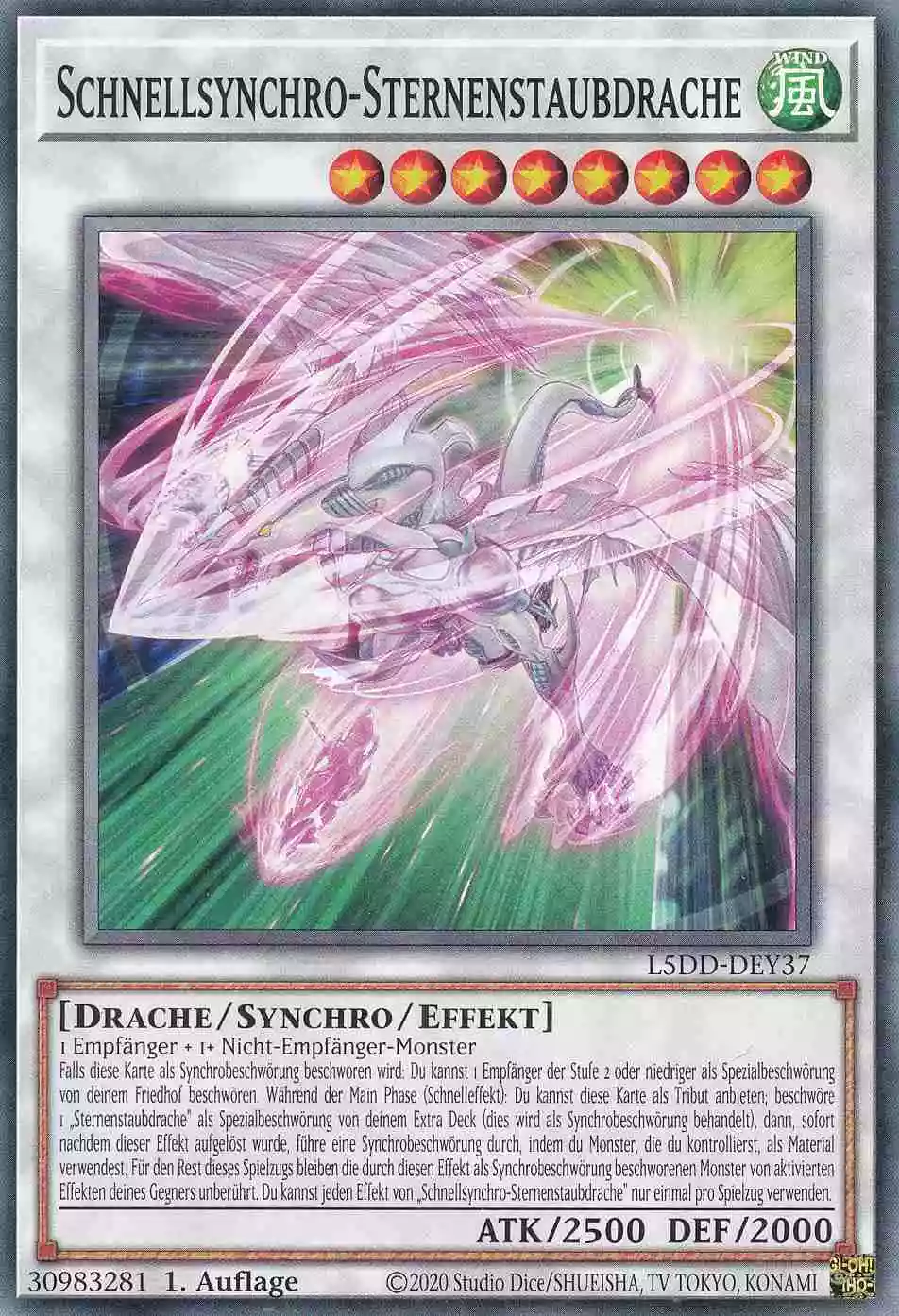 Schnellsynchro-Sternenstaubdrache L5DD-DEY37 ist in Common Yu-Gi-Oh Karte aus Legendary 5D’s Decks 1.Auflage