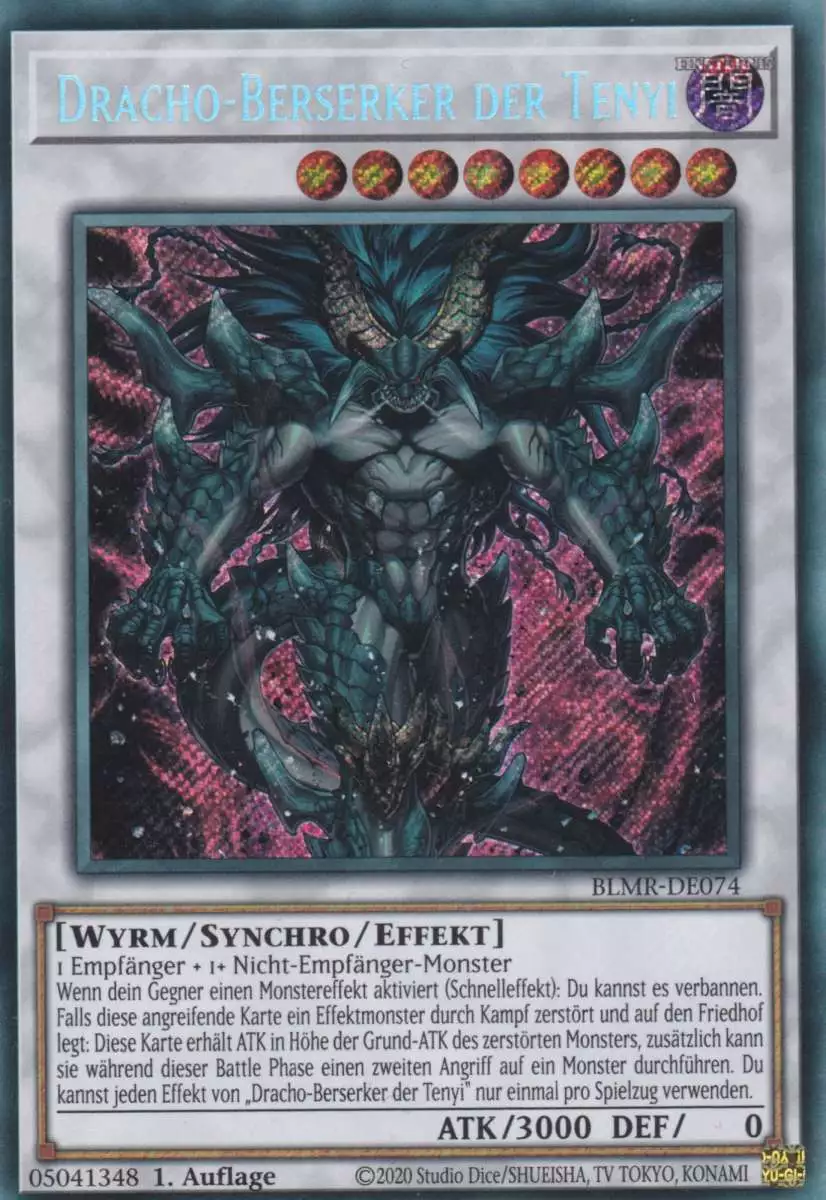 Dracho-Berserker der Tenyi BLMR-DE074 ist in Secret Rare Yu-Gi-Oh Karte aus Battles of Legend Monstrous Revenge 1.Auflage