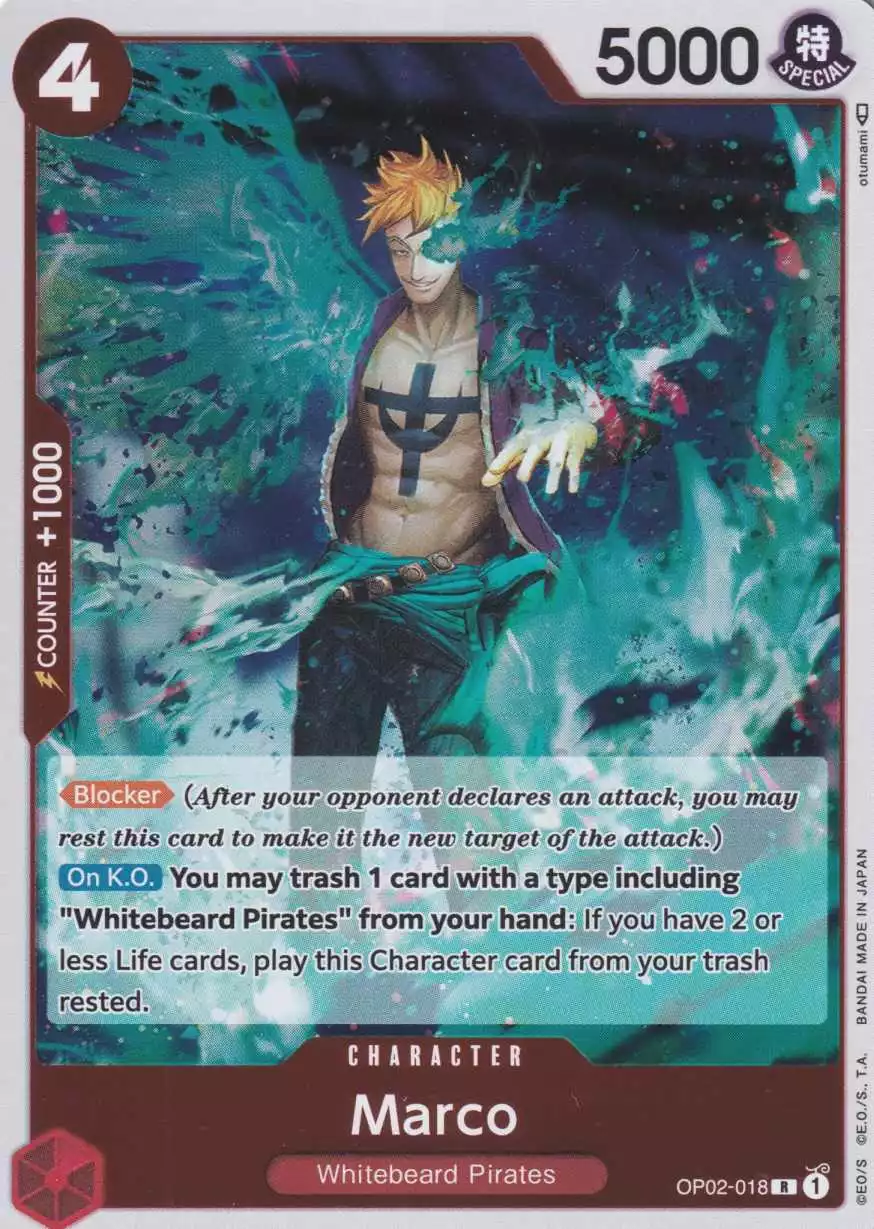 op02-018-marco-rare-paramount-war-op-02 Marco OP02-018 ist in Rare. Die One Piece Karte ist aus Paramount War OP-02 in Normal Art.