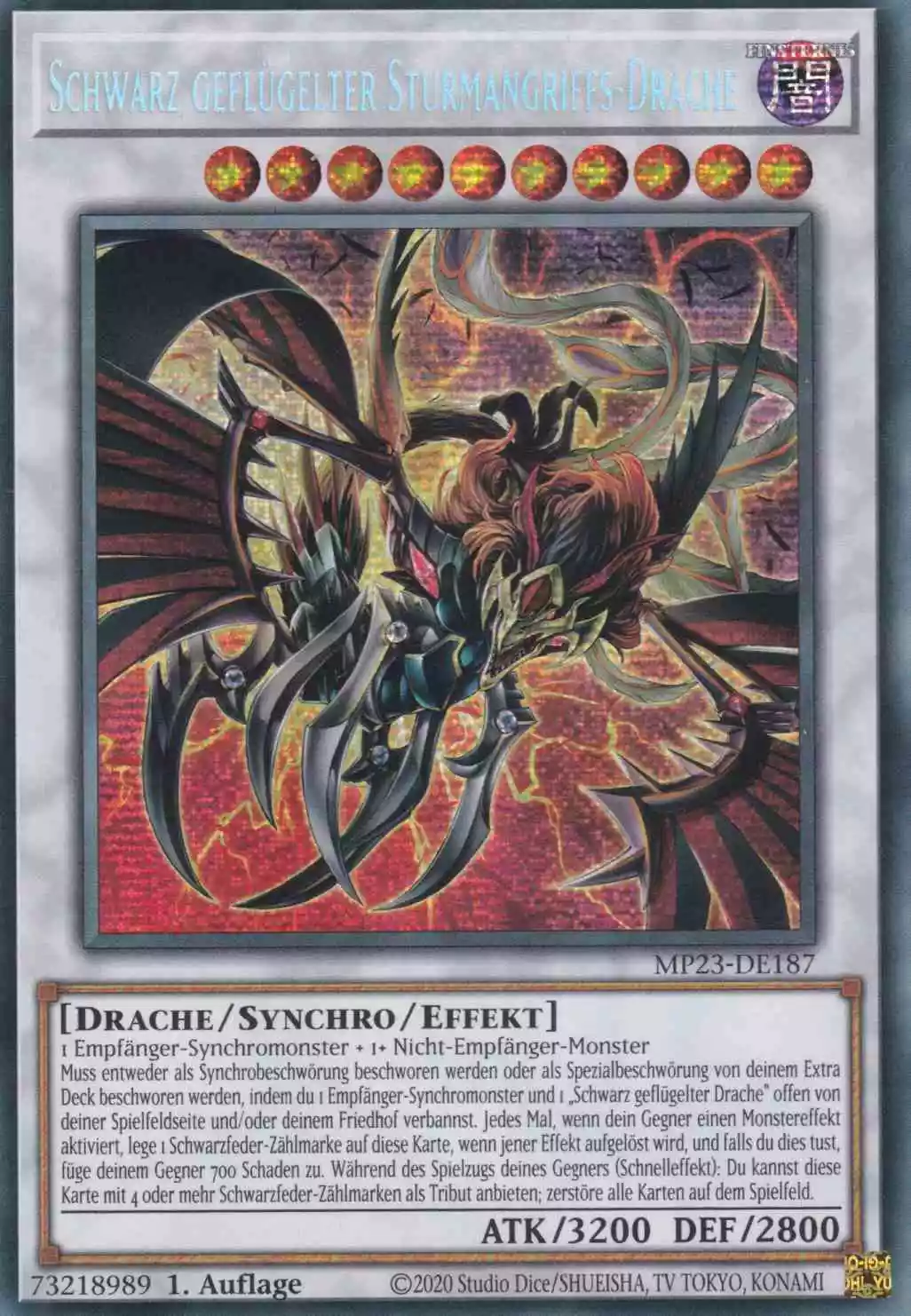 Schwarz geflügelter Sturmangriffs-Drache MP23-DE187 ist in Prismatic Secret Rare Yu-Gi-Oh Karte aus 25th Anniversary Tin Dueling Heroes 1.Auflage