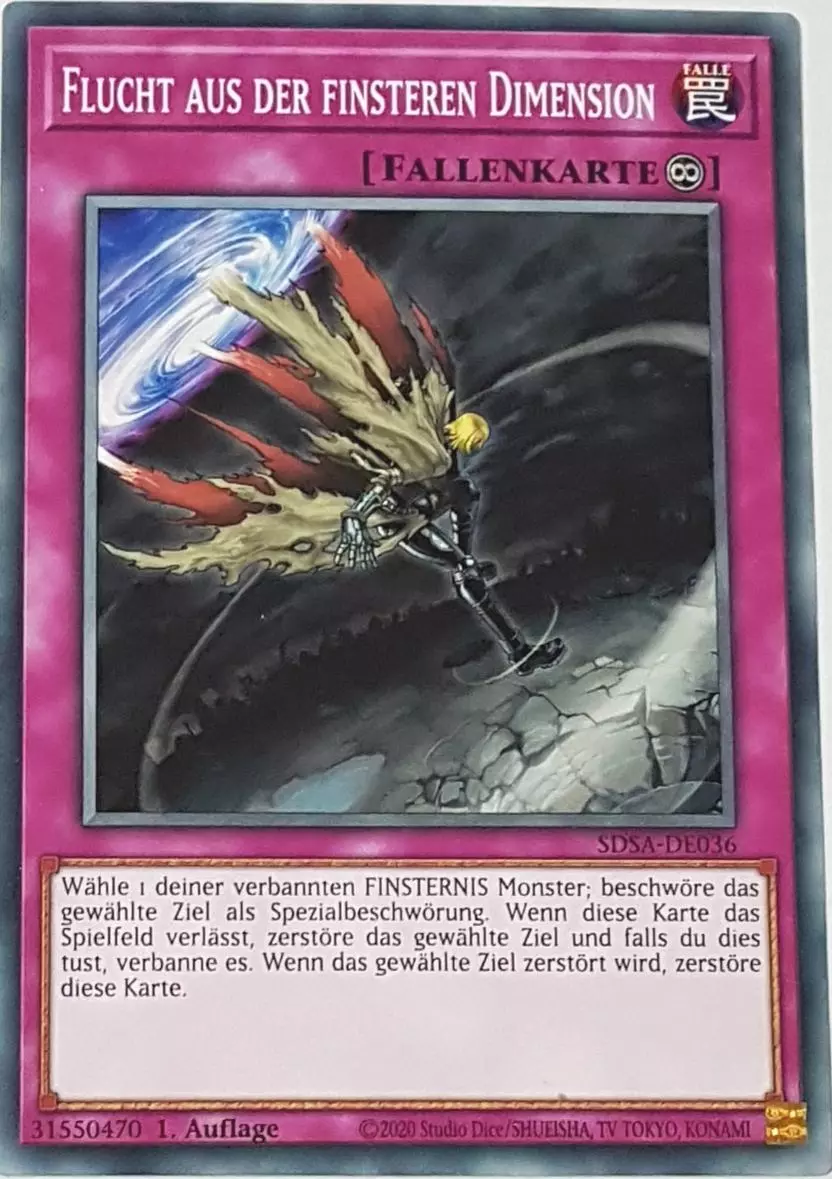 Flucht aus der finsteren Dimension SDSA-DE036 ist in Common Yu-Gi-Oh Karte aus Sacred Beasts 1.Auflage