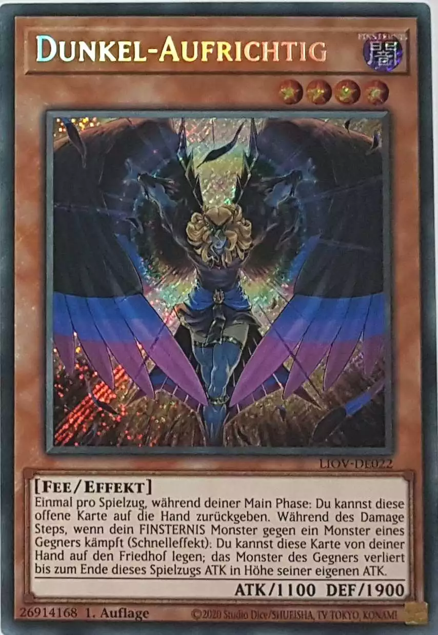 Dunkel-Aufrichtig LIOV-DE022 ist in Secret Rare Yu-Gi-Oh Karte aus Lightning Overdrive 1.Auflage