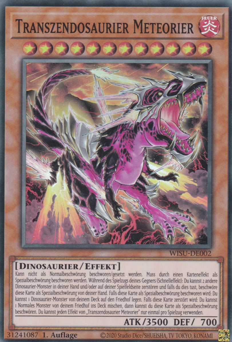 Transzendosaurier Meteorier WISU-DE002 ist in Super Rare Yu-Gi-Oh Karte aus Wild Survivors 1.Auflage