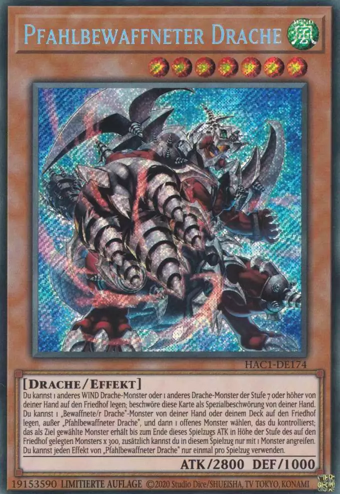 Pfahlbewaffneter Drache HAC1-DE174 ist in Secret Rare Yu-Gi-Oh Karte aus Hidden Arsenal Chapter 1 1.Auflage