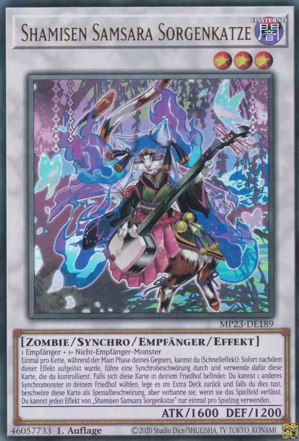 mp23-de189-shamisen-samsara-sorgenkatze-ultra-rare-25th-anniversary-tin-dueling-heroes Shamisen Samsara Sorgenkatze MP23-DE189 ist in Ultra Rare Yu-Gi-Oh Karte aus 25th Anniversary Tin Dueling Heroes 1.Auflage