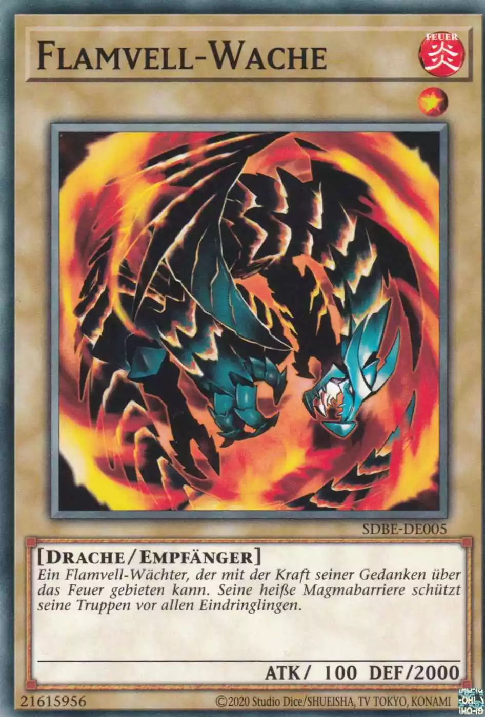 Flamvell-Wache SDBE-DE005 ist in Common Yu-Gi-Oh Karte aus Saga of Blue-Eyes White Dragon unlimitiert