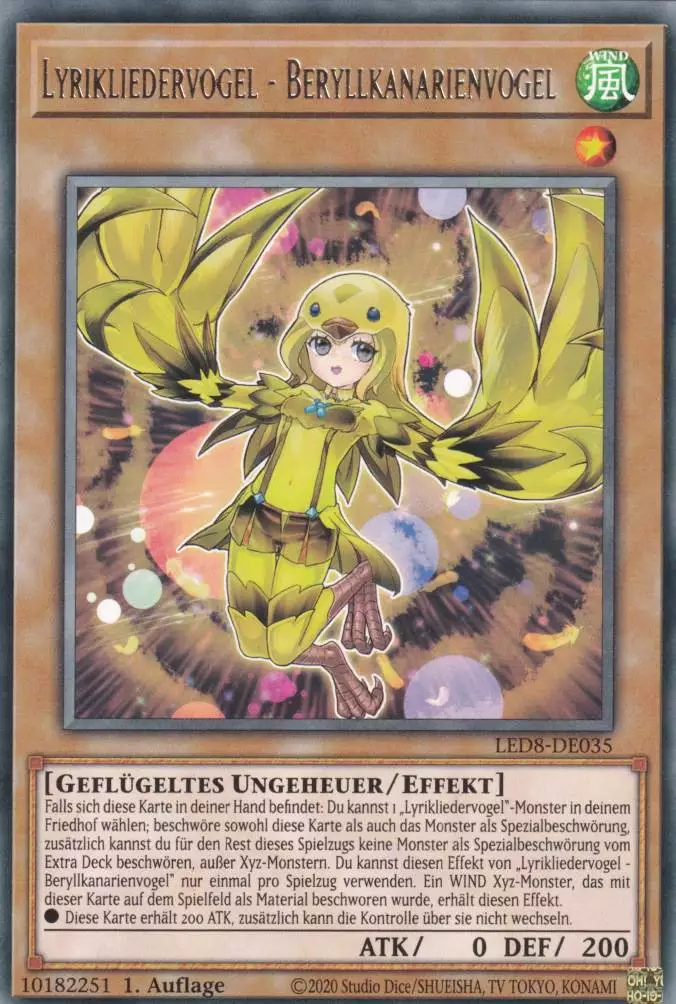 Lyrikliedervogel - Beryllkanarienvogel LED8-DE035 ist in Rare Yu-Gi-Oh Karte aus Legendary Duelists Synchro Storm 1.Auflage