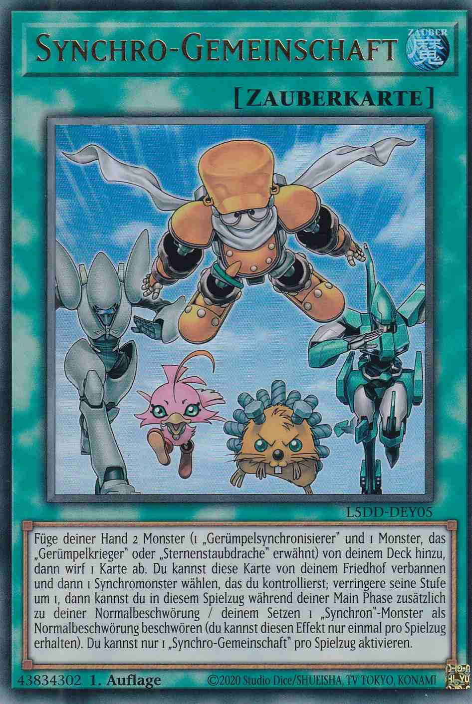 Synchro-Gemeinschaft Ultra Rare L5DD-DEY05 Yugioh Karte Synchro-Gemeinschaft L5DD-DEY05 ist in Ultra Rare Yu-Gi-Oh Karte aus Legendary 5D’s Decks 1.Auflage