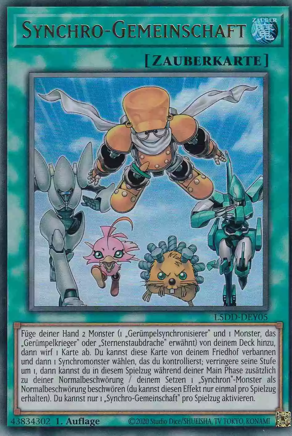 Synchro-Gemeinschaft Ultra Rare L5DD-DEY05 Yugioh Karte Synchro-Gemeinschaft L5DD-DEY05 ist in Ultra Rare Yu-Gi-Oh Karte aus Legendary 5D’s Decks 1.Auflage